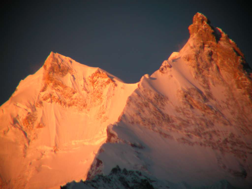Manaslu 08 02 Manaslu Close Up Sunrise From Sama Here�s a close up sunrise view of Manaslu and the East Pinnacle from Sama.